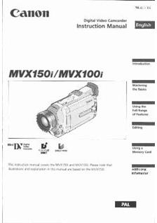 Canon MVX 150 i manual. Camera Instructions.